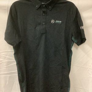 AMG Petronas Motorsport Mens Black Short Sleeves Polo T Shirt Size Medium
